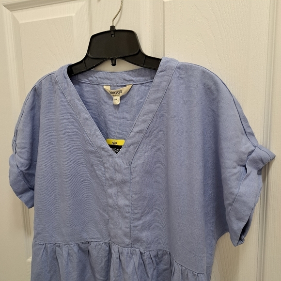 NWT Briggs New York Blue Linen Dress Small V-neck Short Sleeved - Picture 4 of 13